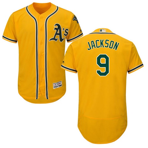 Athletics #9 Reggie Jackson Gold Flexbase Authentic Collection Stitched MLB Jersey Athletics #9 Reggie Jackson Gold Flexbase Authentic Collection Stitched MLB Jersey