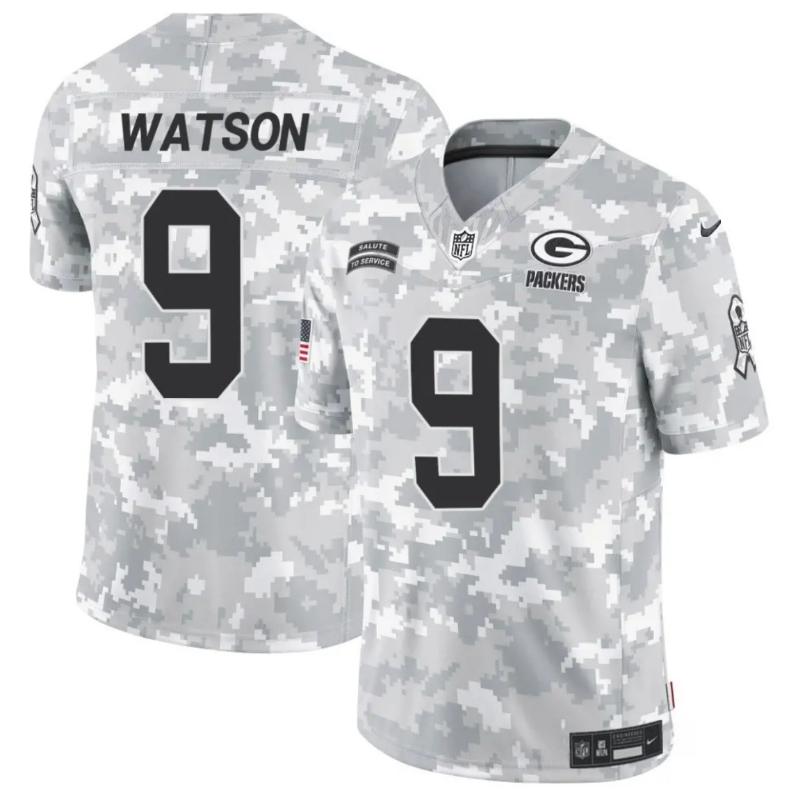 Men's Green Bay Packers #9 Christian Watson 2024 F.U.S.E Arctic Camo Salute to Service Limited Stitched Football Jersey Men's Green Bay Packers #9 Christian Watson 2024 F.U.S.E Arctic Camo Salute to Service Limited Stitched Football Jersey