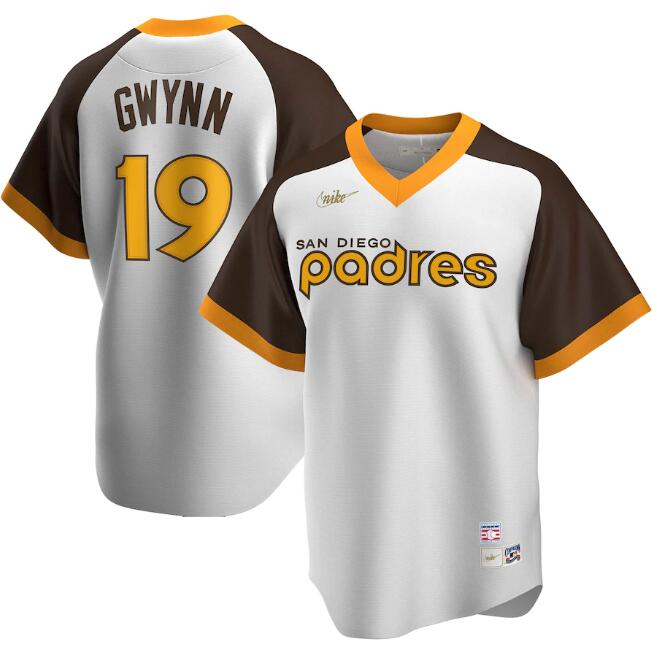 Men's San Diego Padres #19 Tony Gwynn White & Brown MLB Cool Base Stitched Jersey Men's San Diego Padres #19 Tony Gwynn White & Brown MLB Cool Base Stitched Jersey