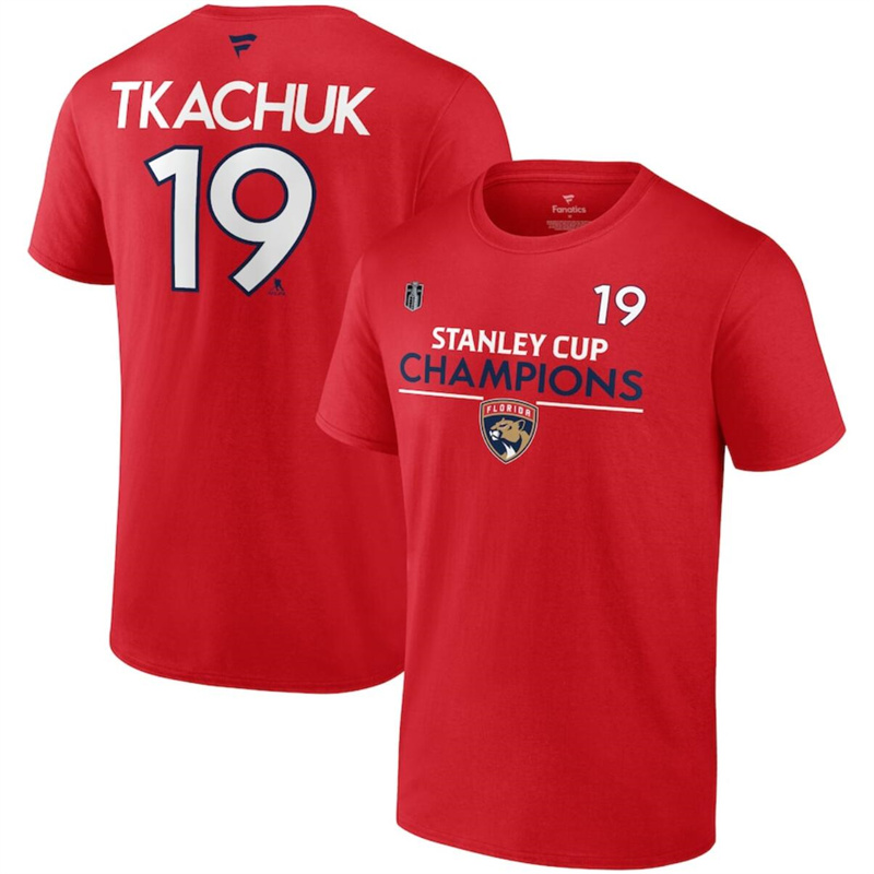 Men's Florida Panthers #19 Matthew Tkachuk Red 2024 Stanley Cup Champions Pro Name & Number T-Shirt Men's Florida Panthers #19 Matthew Tkachuk Red 2024 Stanley Cup Champions Pro Name & Number T-Shirt