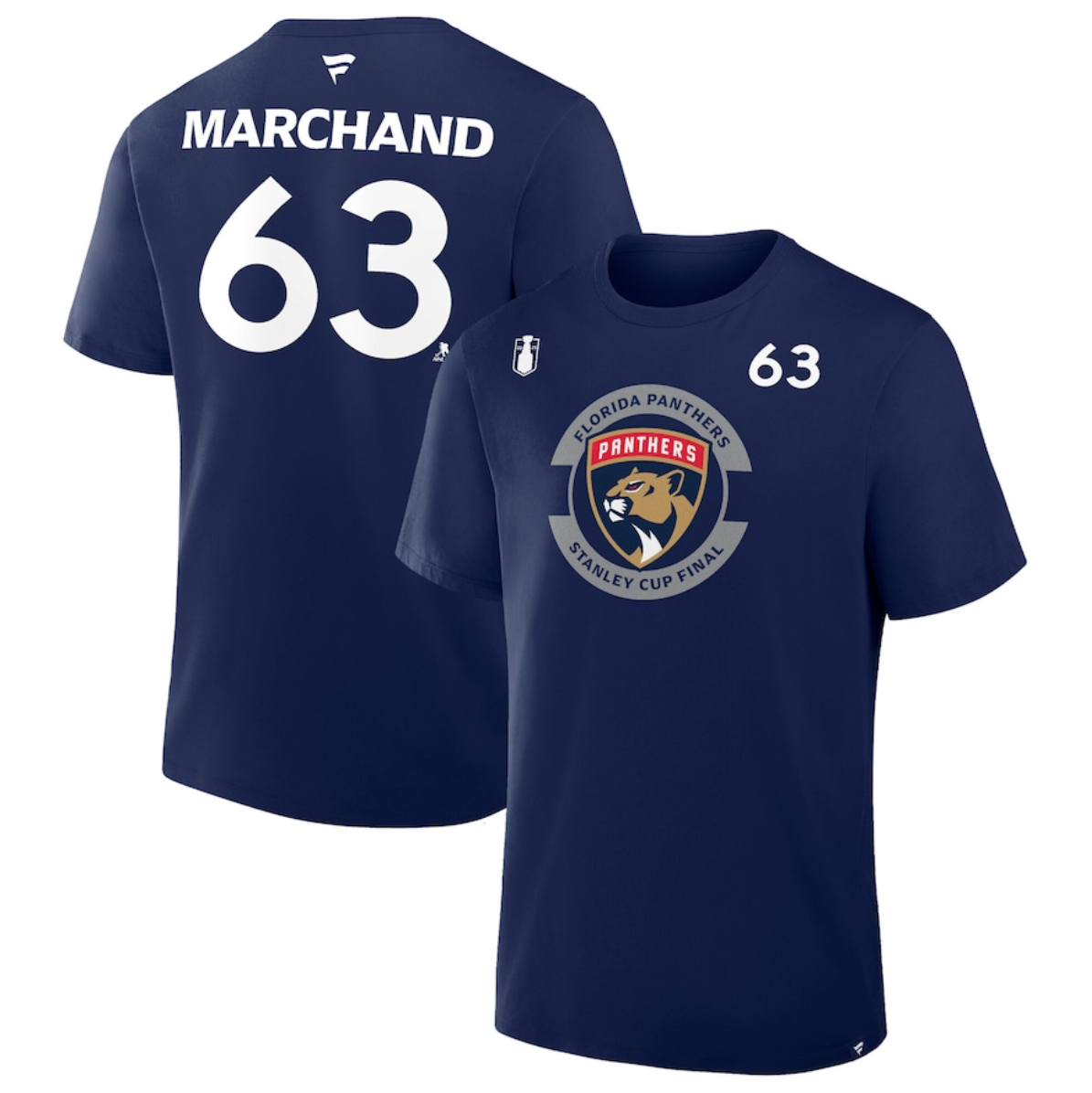 Men's Florida Panthers #63 Brad Marchand Navy 2025 Stanley Cup Final Pro Name & Number T-Shirt Men's Florida Panthers #63 Brad Marchand Navy 2025 Stanley Cup Final Pro Name & Number T-Shirt