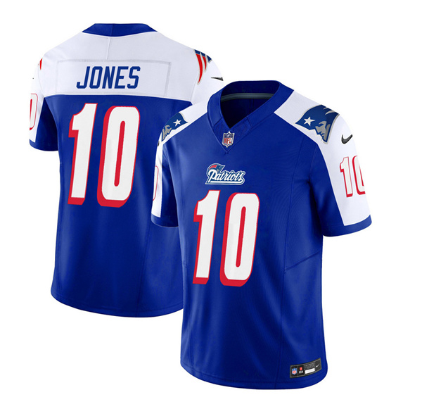 Men's New England Patriots #10 Mac Jones Blue/White 2023 F.U.S.E. Vapor Limited Stitched Football Jersey Men's New England Patriots #10 Mac Jones Blue/White 2023 F.U.S.E. Vapor Limited Stitched Football Jersey