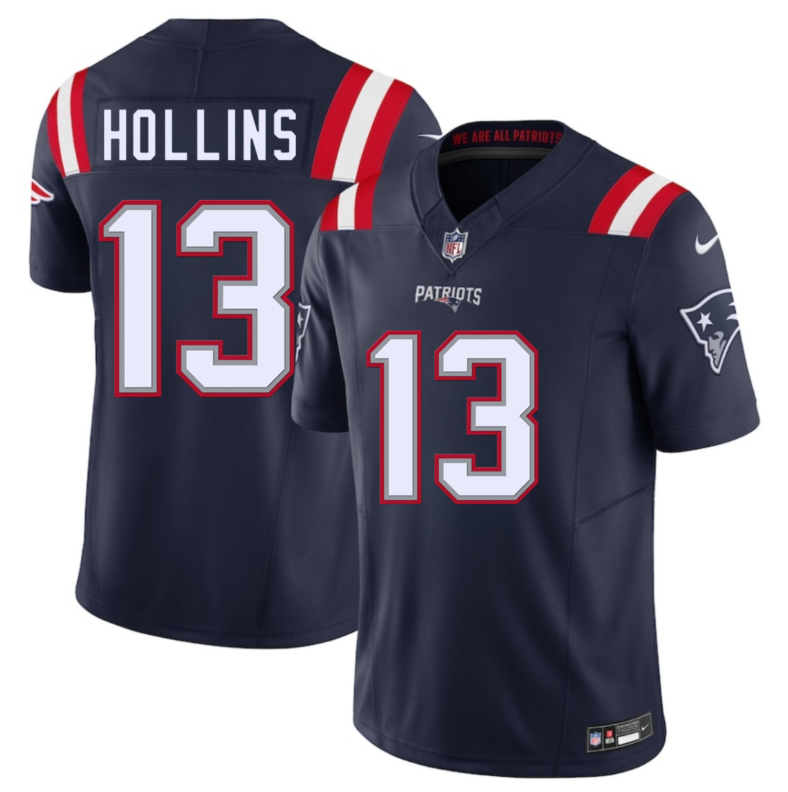 Men's New England Patriots #13 Mack Hollins Navy 2025 F.U.S.E. Vapor Limited Stitched Football Jersey Men's New England Patriots #13 Mack Hollins Navy 2025 F.U.S.E. Vapor Limited Stitched Football Jersey