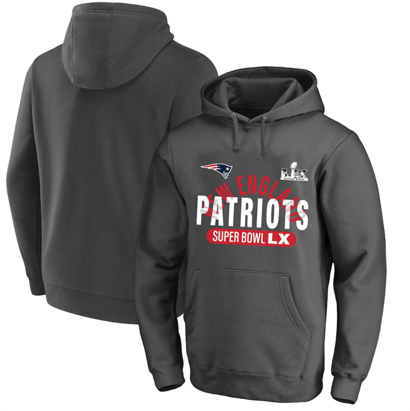 Men's New England Patriots Charcoal 2025 Super Bowl LX Big & Tall Game Plan Hoodie Men's New England Patriots Charcoal 2025 Super Bowl LX Big & Tall Game Plan Hoodie