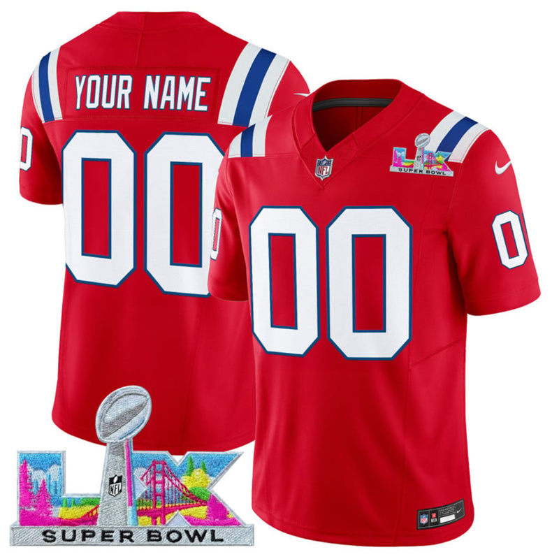 Men's New England Patriots Active Player Custom Red 2025 F.U.S.E. Super Bowl LX Patch Vapor Limited Stitched Football Jersey