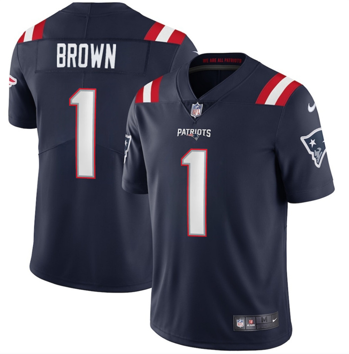 Men's New England Patriots #1 A.J. Brown Navy 2026 Vapor Limited Stitched Football Jersey
