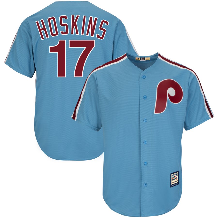 Philadelphia Phillies #17 Rhys Hoskins Majestic Alternate Official Cool Base Cooperstown Stitched MLB Jersey Light Blue Philadelphia Phillies #17 Rhys Hoskins Majestic Alternate Official Cool Base Cooperstown Stitched MLB Jersey Light Blue