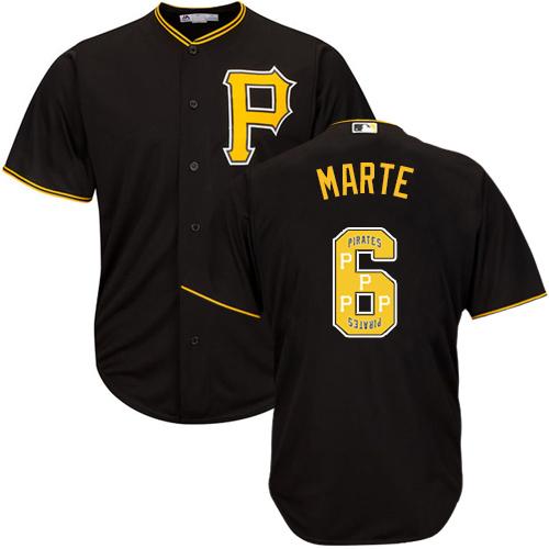 Pirates #6 Starling Marte Black Team Logo Fashion Stitched MLB Jersey Pirates #6 Starling Marte Black Team Logo Fashion Stitched MLB Jersey