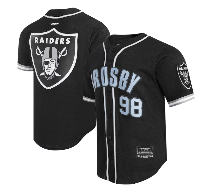 Men's Las Vegas Raiders #98 Maxx Crosby Black Stitched Baseball Jersey Men's Las Vegas Raiders #98 Maxx Crosby Black Stitched Baseball Jersey