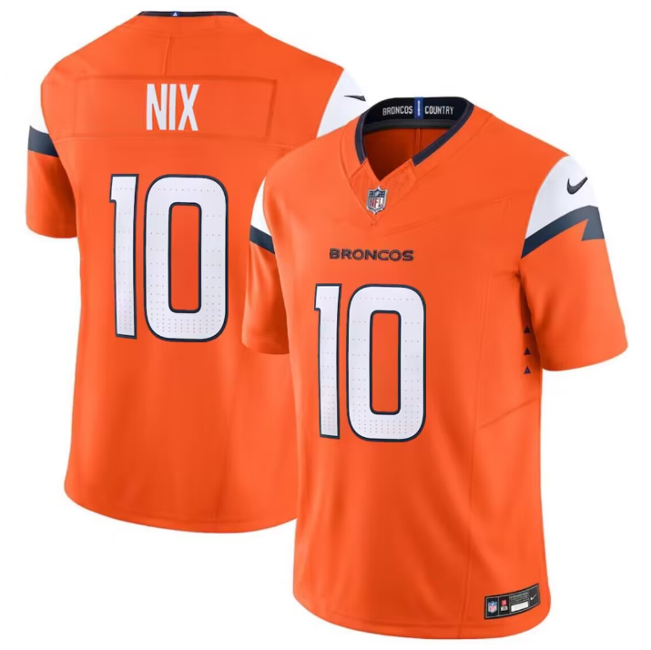 Men's Denver Broncos #10 Bo Nix Orange 2024 F.U.S.E. Vapor Limited Football Stitched Jersey Men's Denver Broncos #10 Bo Nix Orange 2024 F.U.S.E. Vapor Limited Football Stitched Jersey
