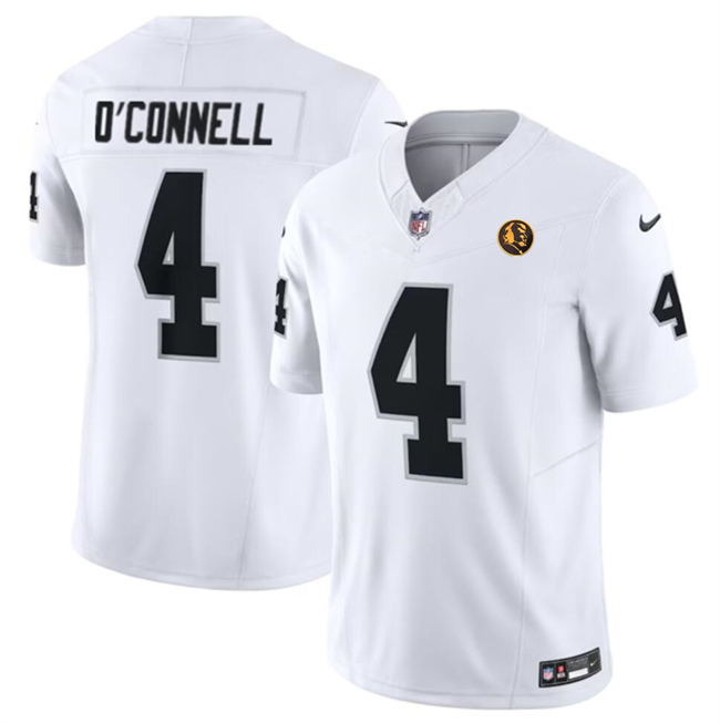 Men's Las Vegas Raiders #4 Aidan O'Connell White 2023 F.U.S.E. With John Madden Patch Vapor Limited Stitched Football Jersey Men's Las Vegas Raiders #4 Aidan O'Connell White 2023 F.U.S.E. With John Madden Patch Vapor Limited Stitched Football Jersey