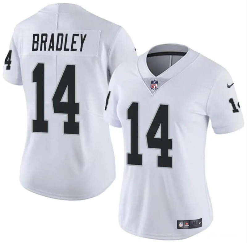 Women's Las Vegas Raiders #14 Carter Bradley White Vapor Stitched Jersey(Run Small) Women's Las Vegas Raiders #14 Carter Bradley White Vapor Stitched Jersey(Run Small)