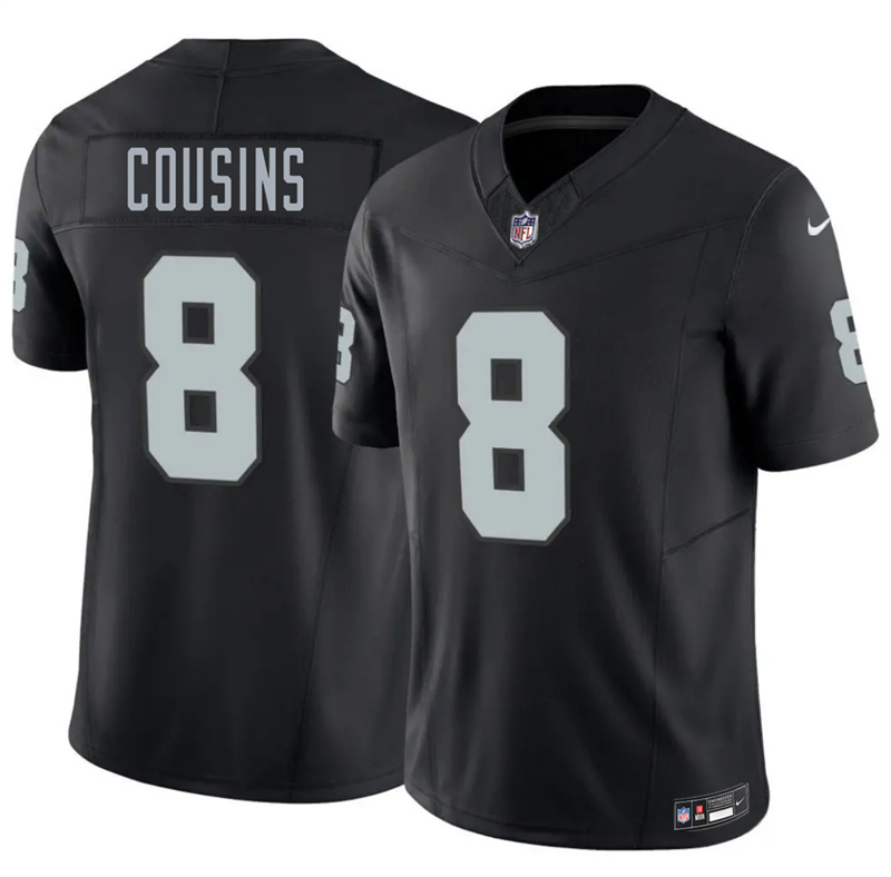 Men's Las Vegas Raiders #8 Kirk Cousins Black 2026 F.U.S.E. Vapor Untouchable Limited Stitched Football Jersey Men's Las Vegas Raiders #8 Kirk Cousins Black 2026 F.U.S.E. Vapor Untouchable Limited Stitched Football Jersey