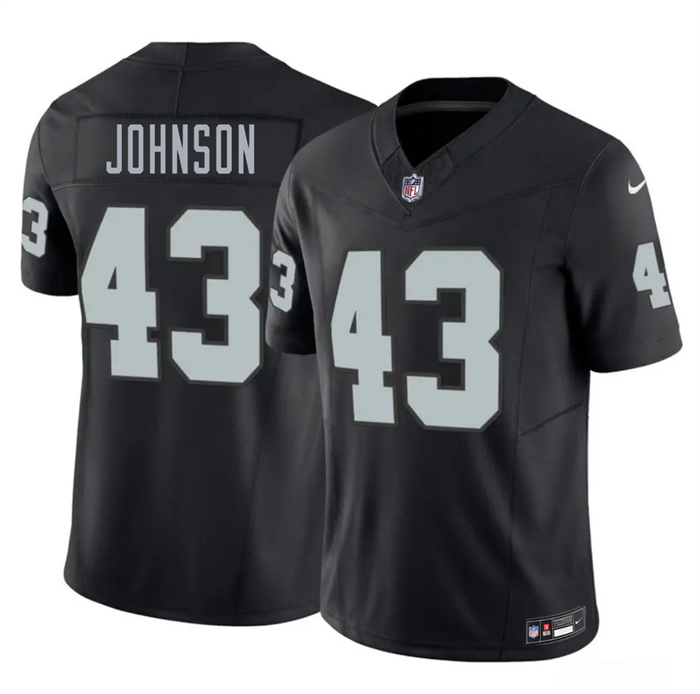 Men's Las Vegas Raiders #43 Dalton Johnson Black 2026 Draft F.U.S.E. Vapor Untouchable Limited Stitched Football Jersey Men's Las Vegas Raiders #43 Dalton Johnson Black 2026 Draft F.U.S.E. Vapor Untouchable Limited Stitched Football Jersey