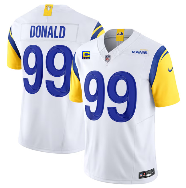 Men's Los Angeles Rams #99 Aaron Donald White 2023 F.U.S.E. With 4-Star C Patch Vapor Untouchable Limited Stitched Football Jersey Men's Los Angeles Rams #99 Aaron Donald White 2023 F.U.S.E. With 4-Star C Patch Vapor Untouchable Limited Stitched Football Jersey