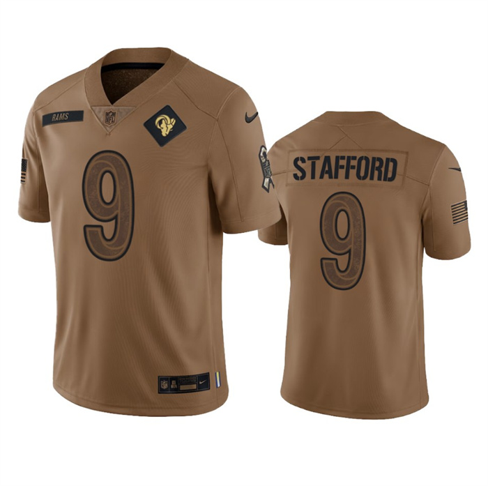 Men's Los Angeles Rams #9 Matthew Stafford 2023 Brown Salute To Service Limited Stitched Football Jersey Men's Los Angeles Rams #9 Matthew Stafford 2023 Brown Salute To Service Limited Stitched Football Jersey