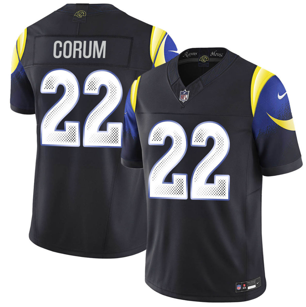 Men's Los Angeles Rams #22 Blake Corum Black 2025 F.U.S.E. “Rivalries” Vapor Limited Stitched Football Jersey Men's Los Angeles Rams #22 Blake Corum Black 2025 F.U.S.E. “Rivalries” Vapor Limited Stitched Football Jersey