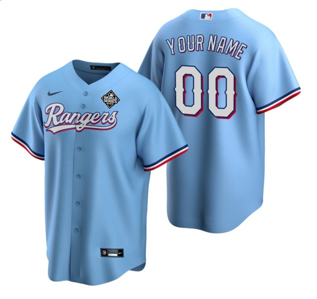 Men's Texas Rangers Active Player Custom Blue 2023 World Series Stitched Baseball Jersey Men's Texas Rangers Active Player Custom Blue 2023 World Series Stitched Baseball Jersey