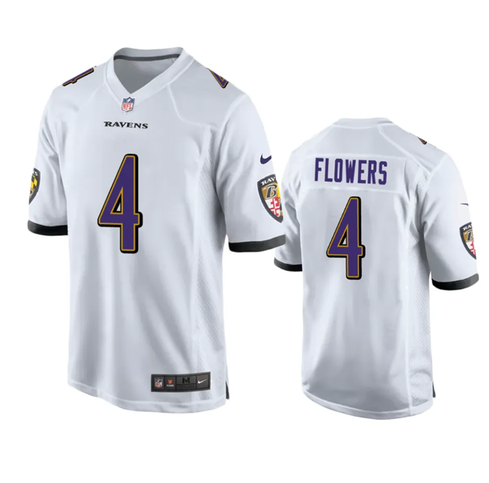 Men's Baltimore Ravens #4 Zay Flowers White Game Jersey Men's Baltimore Ravens #4 Zay Flowers White Game Jersey