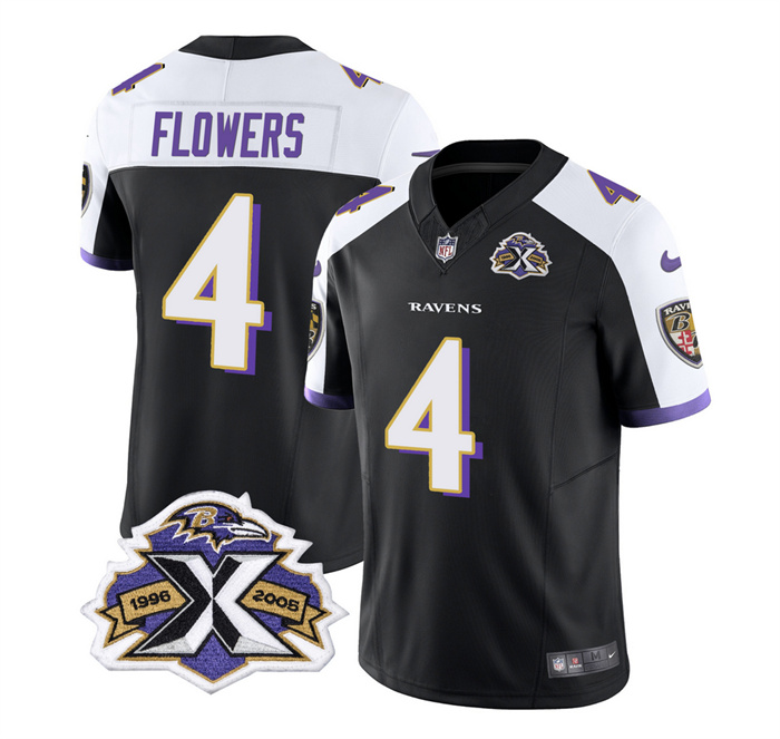 Men's Baltimore Ravens #4 Zay Flowers Black/White 2023 F.U.S.E With Patch Throwback Vapor Limited Jersey Men's Baltimore Ravens #4 Zay Flowers Black/White 2023 F.U.S.E With Patch Throwback Vapor Limited Jersey