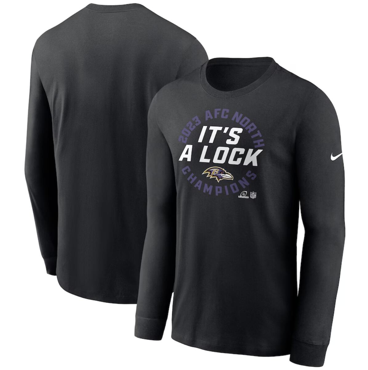 Men's Baltimore Ravens Black 2023 AFC North Division Champions Locker Room Trophy Collection Long Sleeve T-Shirt Men's Baltimore Ravens Black 2023 AFC North Division Champions Locker Room Trophy Collection Long Sleeve T-Shirt