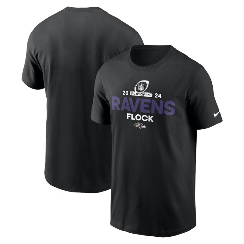Men's Baltimore Ravens Black 2024 Playoffs T-Shirt Men's Baltimore Ravens Black 2024 Playoffs T-Shirt