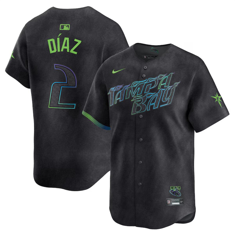Men's Tampa Bay Rays #2 Yandy Díaz Charcoal 2024 City Connect Limited Stitched Baseball Jersey Men's Tampa Bay Rays #2 Yandy Díaz Charcoal 2024 City Connect Limited Stitched Baseball Jersey