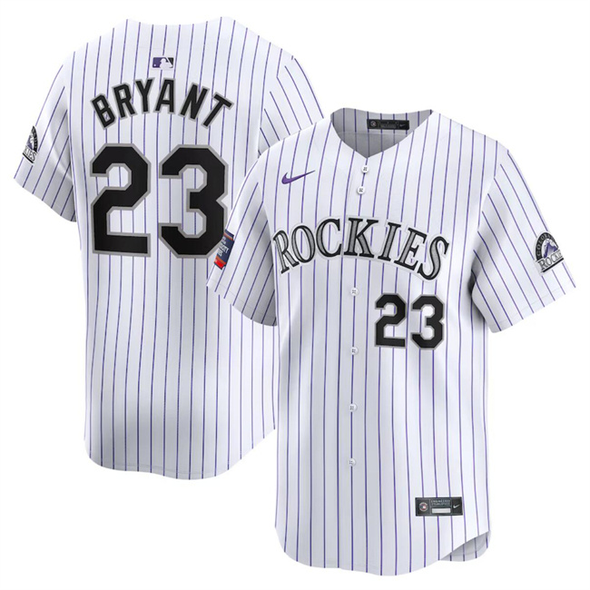 Men's Colorado Rockies #23 Kris Bryant White 2024 World Tour Mexico City Series Home Limited Stitched Baseball Jersey Men's Colorado Rockies #23 Kris Bryant White 2024 World Tour Mexico City Series Home Limited Stitched Baseball Jersey