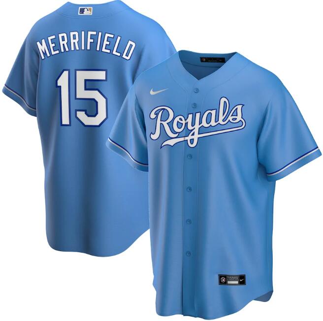 Men's Kansas City Royals #15 Whit Merrifield Blue MLB Cool Base Stitched Jersey Men's Kansas City Royals #15 Whit Merrifield Blue MLB Cool Base Stitched Jersey