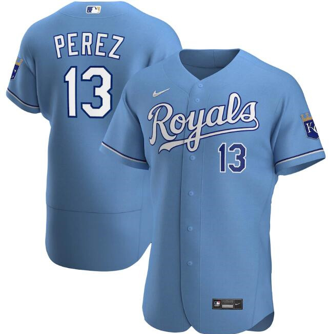 Men's Kansas City Royals #13 Salvador Perez Blue MLB Flex Base Stitched Jersey Men's Kansas City Royals #13 Salvador Perez Blue MLB Flex Base Stitched Jersey