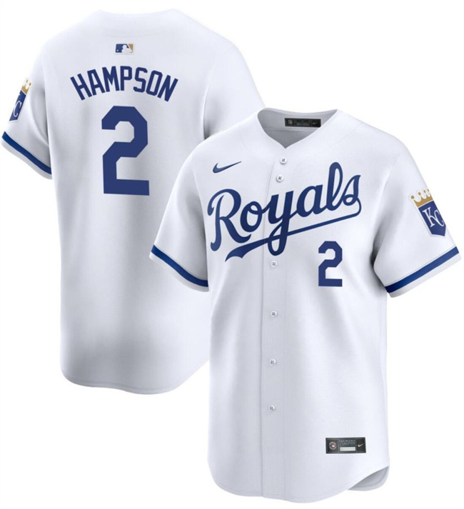 Men's Kansas City Royals #2 Garrett Hampson White 2024 Home Limited Cool Base Stitched Baseball Jersey Men's Kansas City Royals #2 Garrett Hampson White 2024 Home Limited Cool Base Stitched Baseball Jersey