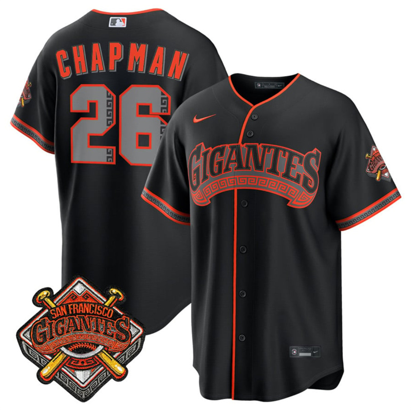 Men's San Francisco Giants #26 Matt Chapman Black 2026 Alternate Stadium Stitched Baseball Jersey Men's San Francisco Giants #26 Matt Chapman Black 2026 Alternate Stadium Stitched Baseball Jersey