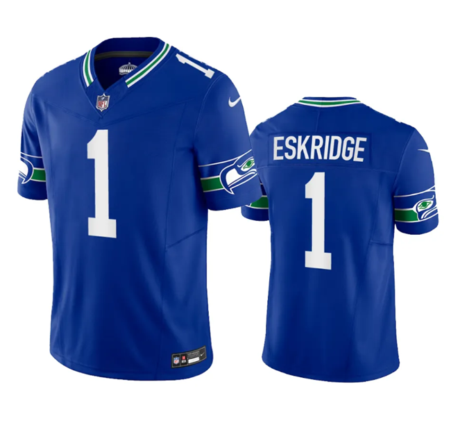 Men's Seattle Seahawks #1 Dee Eskridge Royal 2023 F.U.S.E. Vapor Limited Throwback Stitched Jersey Men's Seattle Seahawks #1 Dee Eskridge Royal 2023 F.U.S.E. Vapor Limited Throwback Stitched Jersey