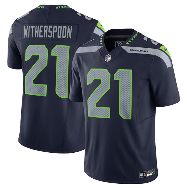 Men's Seattle Seahawks #21 Devon Witherspoon Navy 2023 F.U.S.E. Vapor Limited Stitched Football Jersey Men's Seattle Seahawks #21 Devon Witherspoon Navy 2023 F.U.S.E. Vapor Limited Stitched Football Jersey