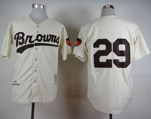 Mitchell And Ness 1953 Browns #29 Satchel Paige Cream Throwback Stitched MLB Jersey Mitchell And Ness 1953 Browns #29 Satchel Paige Cream Throwback Stitched MLB Jersey