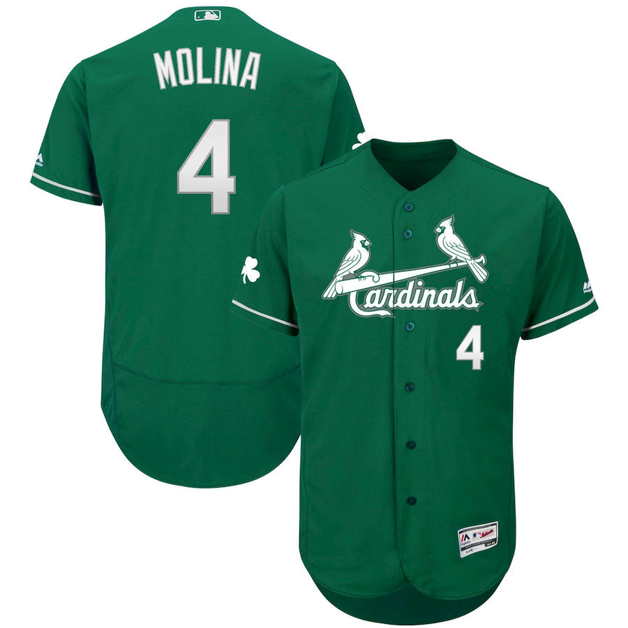 St. Louis Cardinals #4 Yadier Molina Majestic St. Patrick's Day Flex Base Authentic Collection Celtic Player Jersey Green St. Louis Cardinals #4 Yadier Molina Majestic St. Patrick's Day Flex Base Authentic Collection Celtic Player Jersey Green