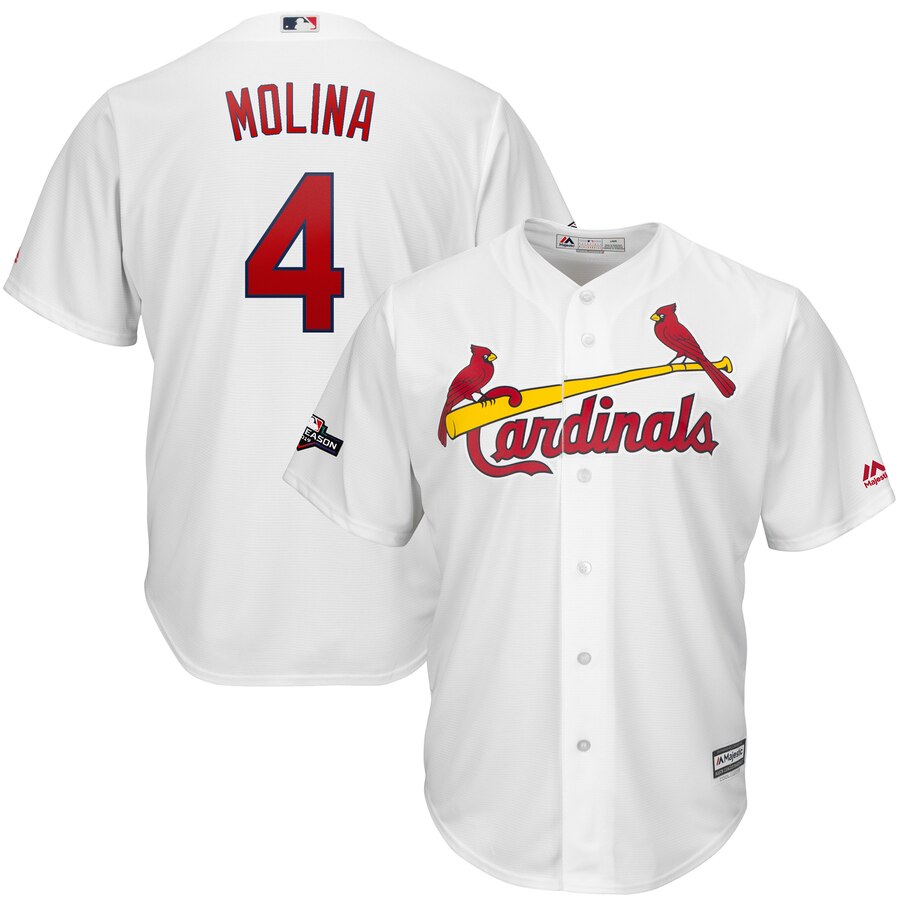 St. Louis Cardinals #4 Yadier Molina Majestic 2019 Postseason Official Cool Base Player Jersey White St. Louis Cardinals #4 Yadier Molina Majestic 2019 Postseason Official Cool Base Player Jersey White