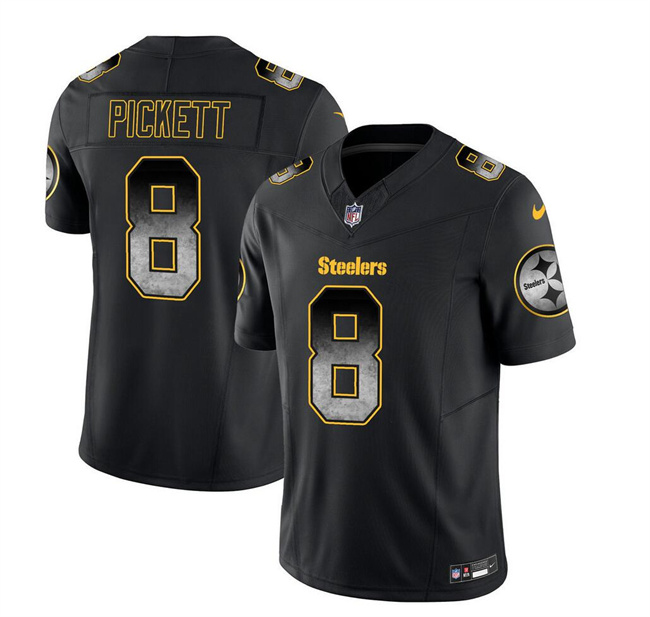 Men's Pittsburgh Steelers #8 Kenny Pickett Black 2023 F.U.S.E. Smoke Vapor Untouchable Limited Stitched Jersey Men's Pittsburgh Steelers #8 Kenny Pickett Black 2023 F.U.S.E. Smoke Vapor Untouchable Limited Stitched Jersey