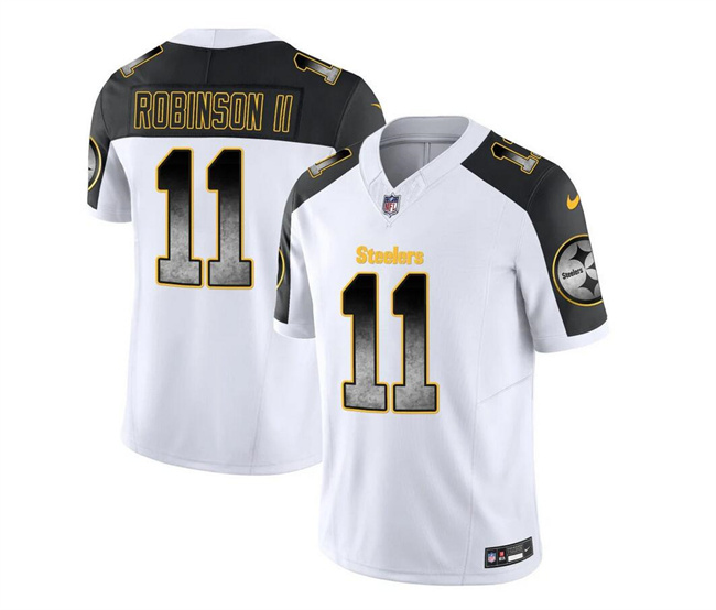 Men's Pittsburgh Steelers #11 Allen Robinson II White/Black 2023 F.U.S.E. Smoke Vapor Untouchable Limited Stitched Jersey Men's Pittsburgh Steelers #11 Allen Robinson II White/Black 2023 F.U.S.E. Smoke Vapor Untouchable Limited Stitched Jersey