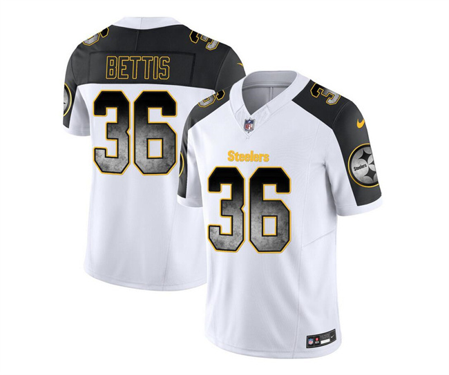 Men's Pittsburgh Steelers #36 Jerome Bettis White/Black 2023 F.U.S.E. Smoke Vapor Untouchable Limited Stitched Jersey Men's Pittsburgh Steelers #36 Jerome Bettis White/Black 2023 F.U.S.E. Smoke Vapor Untouchable Limited Stitched Jersey