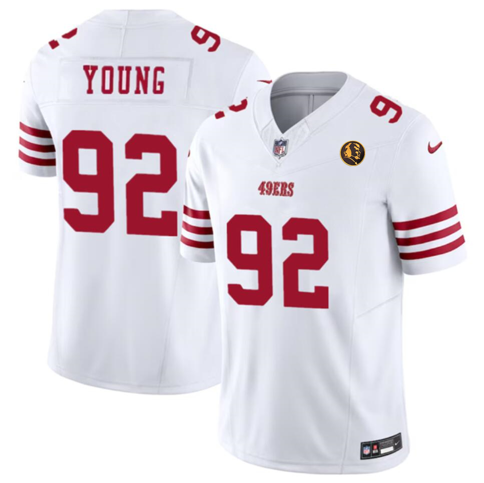 Men's San Francisco 49ers #92 Chase Young White 2023 F.U.S.E. With John Madden Patch Vapor Limited Stitched Football Jersey Men's San Francisco 49ers #92 Chase Young White 2023 F.U.S.E. With John Madden Patch Vapor Limited Stitched Football Jersey