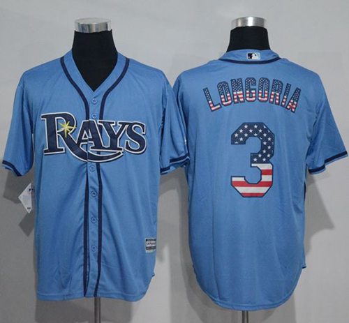 Rays #3 Evan Longoria Light Blue USA Flag Fashion Stitched MLB Jersey Rays #3 Evan Longoria Light Blue USA Flag Fashion Stitched MLB Jersey