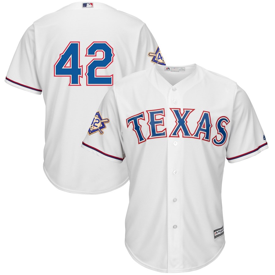 Texas Rangers #42 Majestic 2019 Jackie Robinson Day Official Cool Base Jersey White Texas Rangers #42 Majestic 2019 Jackie Robinson Day Official Cool Base Jersey White