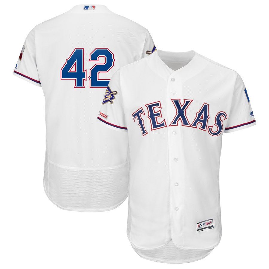 Texas Rangers #42 Majestic 2019 Jackie Robinson Day Flex Base Jersey White Texas Rangers #42 Majestic 2019 Jackie Robinson Day Flex Base Jersey White
