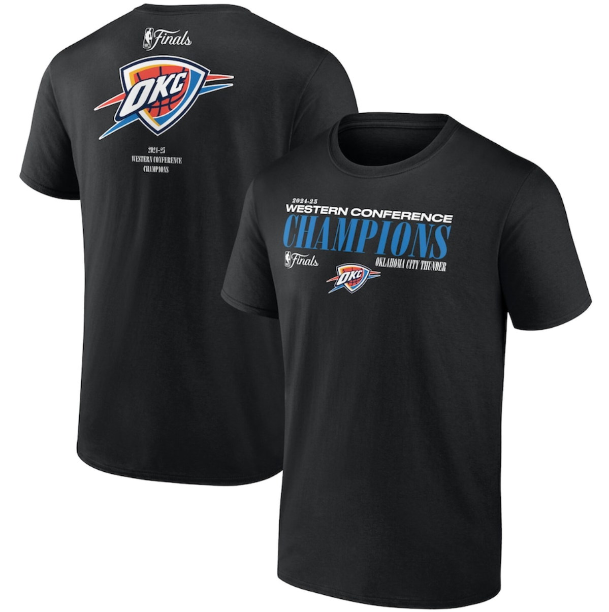 Men's Oklahoma City Thunder Black 2025 Western Conference Champions Basketball T-Shirt Men's Oklahoma City Thunder Black 2025 Western Conference Champions Basketball T-Shirt