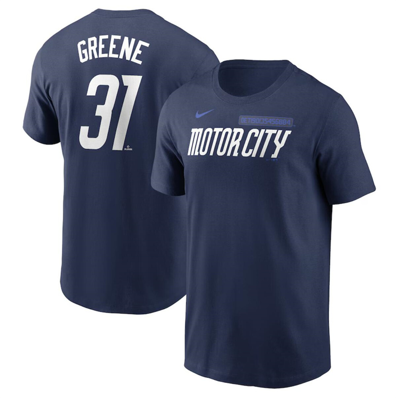 Men's Detroit Tigers #31 Riley Greene Navy 2024 City Connect Fuse Name & Number T-Shirt Men's Detroit Tigers #31 Riley Greene Navy 2024 City Connect Fuse Name & Number T-Shirt