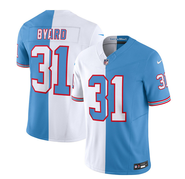 Men's Tennessee Titans #31 Kevin Byard White/Blue 2023 F.U.S.E. Split Vapor Limited Throwback Stitched Football Jersey Men's Tennessee Titans #31 Kevin Byard White/Blue 2023 F.U.S.E. Split Vapor Limited Throwback Stitched Football Jersey