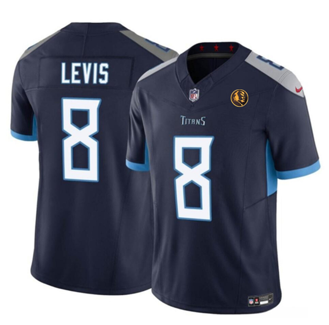 Men's Tennessee Titans #8 Will Levis Navy 2023 F.U.S.E. With John Madden Patch Vapor Limited Stitched Football Jersey Men's Tennessee Titans #8 Will Levis Navy 2023 F.U.S.E. With John Madden Patch Vapor Limited Stitched Football Jersey