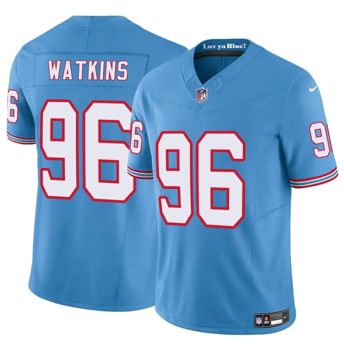 Men's Tennessee Titans #96 Carlos Watkins Blue 2025 F.U.S.E. Throwback Vapor Limited Stitched Football Jersey Men's Tennessee Titans #96 Carlos Watkins Blue 2025 F.U.S.E. Throwback Vapor Limited Stitched Football Jersey