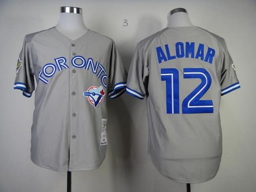 Mitchell And Ness Blue Jays #12 Roberto Alomar Grey Stitched MLB Throwback Jersey Mitchell And Ness Blue Jays #12 Roberto Alomar Grey Stitched MLB Throwback Jersey
